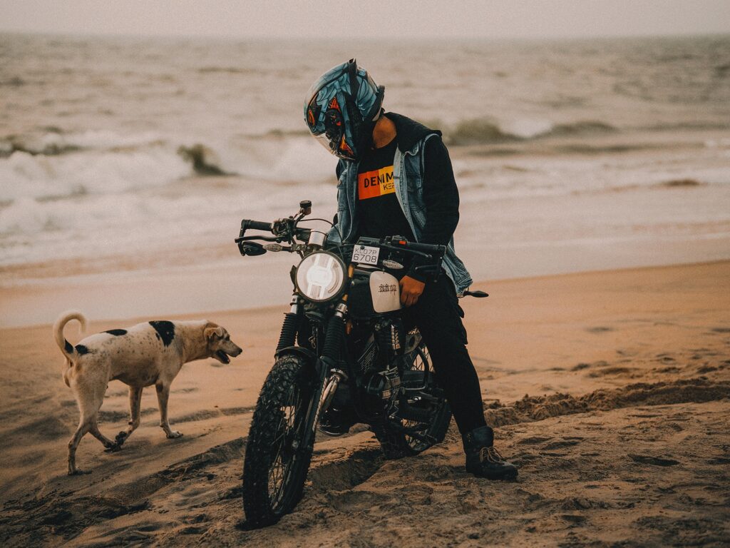 Un beau geste de ce motard pour ce chien sur la plage